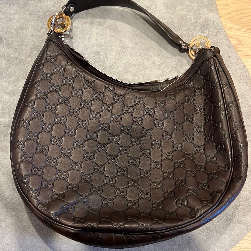 GUCCI brown leather hobo handbag